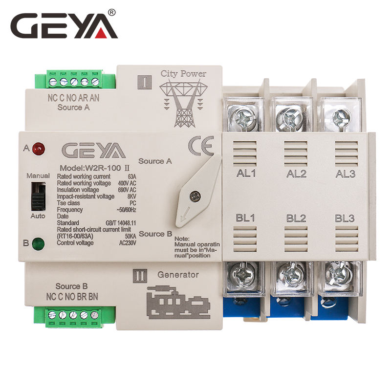 GEYA 3P ATS 63A 100A ATS Automatic Transfer Switch Dual Power Automatic Changeover Switch