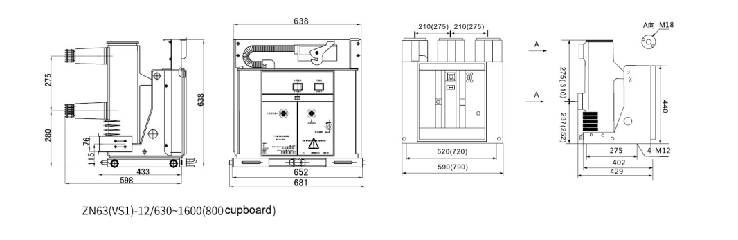 Electric VCB 12kv 1250a  Vacuum Mechanical Circuit Breaker  630A / 1250A ; 630A / 1600A Vd4 7.2kv 1250a